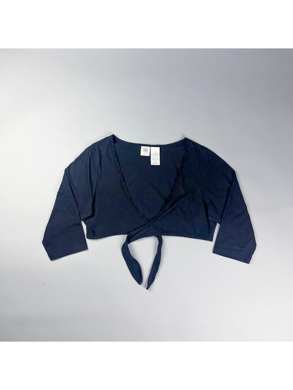 Y2K Black Cropped Wrap Top with 3/4 Sleeves
